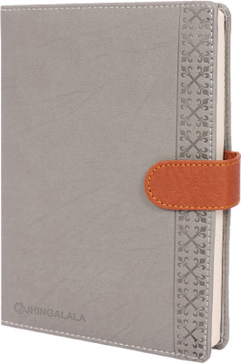 Jhingalala PU Leather Finish Hard Bound Executive Notebook Diary with Magnetic Lock, Calendar 2022, Pen Holder Regular Notebook Ruled 204 Pages(Grey)