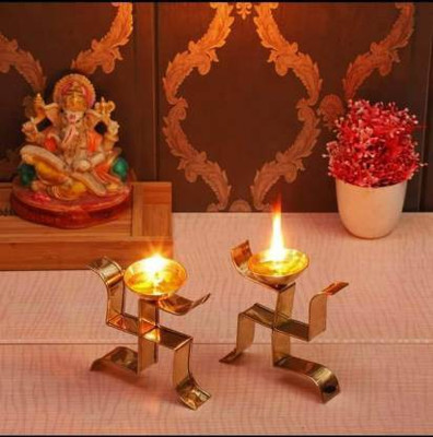 Craftomanic Brass Swastik Shape Diya Usefull For Daily Pooja Needs Set of 2 Brass (Pack of 2) Table Diya (Height: 4 inch) Brass (Pack of 2) Table Diya(Height: 4 inch)