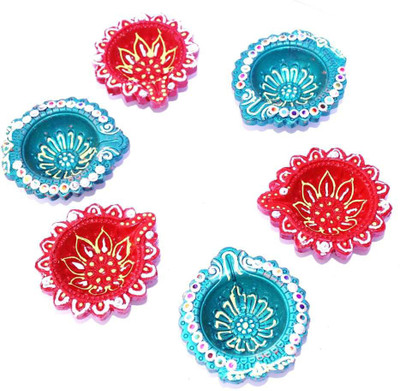 hc the crafts Earthenware (Pack of 6) Table Diya(Height: 1.5 inch)