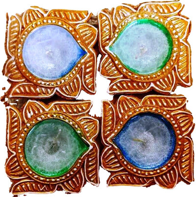 RANGOLI CREATIONS Earthenware (Pack of 4) Table Diya Set(Height: 1.5 inch)