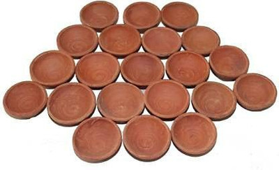 Sauran Earthenware (Pack of 21) Table Diya Set(Height: 1.5 inch)