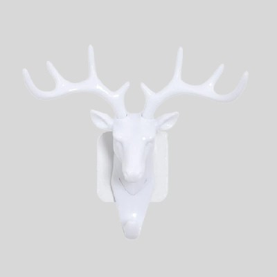 olwick 1 PCS Wall Mount Deer Head Hanger, Animals Deer Head Hook, Self Adhesive Wall Door Hook Hanger Bag Keys Sticky Holder. (White) Door Hanger