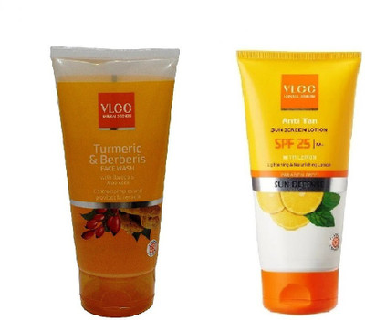 VLCC Anti tan sun sncreen lotion (150 ml) & Turmeric Berberis (150 ml) face wash pack of 2 Face Wash(300 ml)