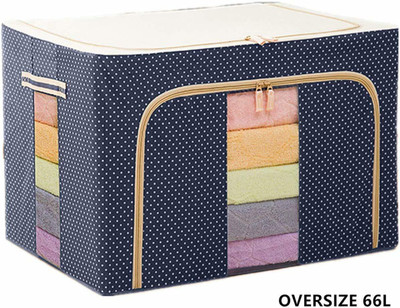 SeaRegal 1 Wardrobe box Wardrobe Organiser Folding Almira Steel Frame Cloth Box Oxford Fabric Large Saree Cover Bag with Transparent Window - Under Bed Closet Wardrobe Box Cloth Almira (66 LTR, PACK OF 1) Fabric Foldable Box Steel Frame Collapsible Wardrobe Storage Organizer Bag for Blanket Quilt Cl