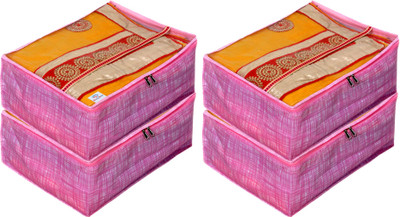 Heart Home Designer Non Woven Foldable, Lightweigth Saree Cover/Clothes Organiser For Wardrobe With Transparent Top- Pack of 4 (Pink)-HS_38_HEARTH21611 HS_38_HEARTH021611(Pink)