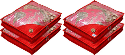 Heart Home Designer Non Woven Foldable, Lightweigth Saree Cover/Clothes Organiser For Wardrobe With Transparent Top- Pack of 4 (Red)-HS_38_HEARTH21627 HS_38_HEARTH021627(Red)