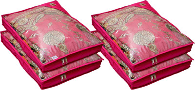 Heart Home Designer Non Woven Foldable, Lightweigth Saree Cover/Clothes Organiser For Wardrobe With Transparent Top- Pack of 4 (Pink)-HS_38_HEARTH21633 HS_38_HEARTH021633(Pink)