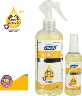 Hansol Hospital Grade (500ML* 1 Pc, 100ML* 1 Pc) Lemon Hand Sanitizer Bottle(2 x 300 ml)