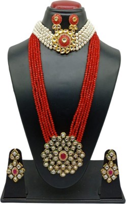 Shree Jai Sai Art Alloy Gold-plated Red Jewellery Set(Pack of 1)