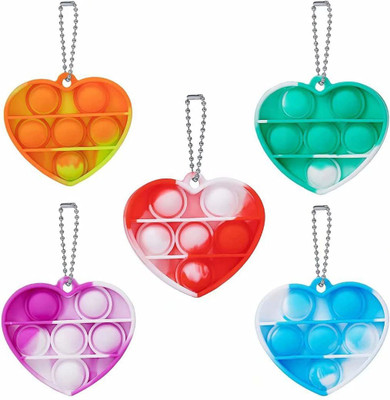 WHITE POPCORN Simple Fidget Toy Pop Fidget Toy Mini Stress Relief Hand Toys Keychain Toy Push Pop Bubble Wrap Pop Anxiety Stress Reliever Office Desk Toy for Kids Adults (Heart-5pcs) Key Chain