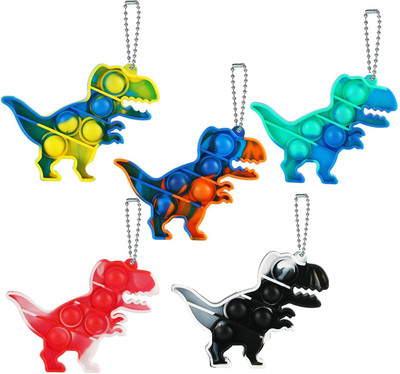 WHITE POPCORN 5Pcs Mini Simple Fidget Toy Stress Relief Hand Toys Keychain Toy Bubble Wrap Pop Anxiety Stress Reliever Office Desk Toy for Kids Adults DINOSAUR Key Chain