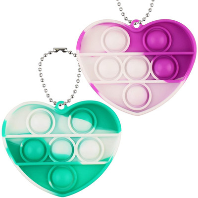 WHITE POPCORN 2 Pack Mini Pop Bubbles Fidget HEART Key Chain