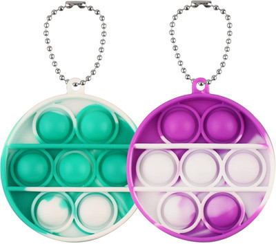 WHITE POPCORN 2 Pack Mini Pop Bubbles Fidget ROUND Key Chain