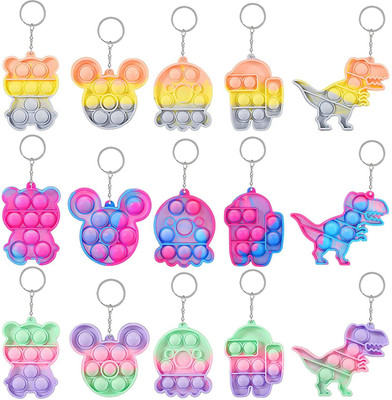 WHITE POPCORN 15 Pcs Push Pop Bubble Fidget Sensory Toys with Keychains, Decompression Toys Party Giftsfor Kids Adults Key Chain