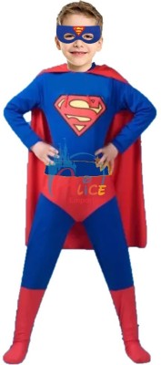 Alice Emporium Premium Superhero Costume Dress for kids | Supermn Dress for kids Set of 3 (Dress, Mask, Socks) | Halloween Costume | Superman Kids Costume Wear