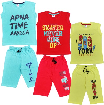 crazyon Boys Casual T-shirt Three Fourth Pant(multicolor)