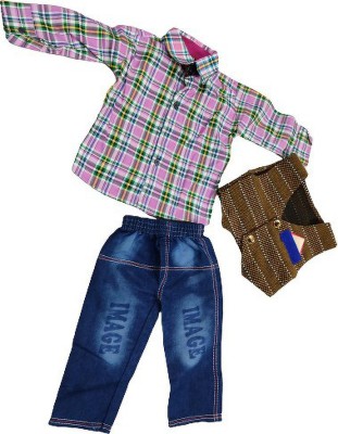 PK Collection Baby Boys Party(Festive) Jacket Jeans, Shirt(Blue)