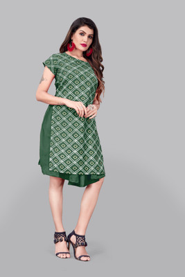 nilkanth Women A-line Green Knee Length Dress
