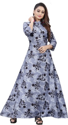 Asha Fashion Women Printed Anarkali Kurta(Grey)