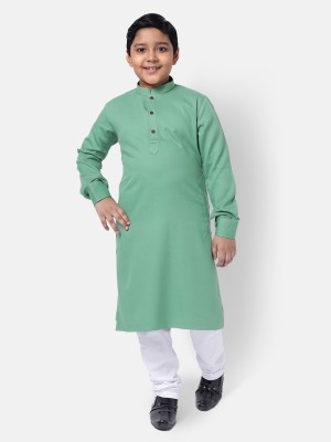 Namaskar Boys Solid Straight Kurta(Green)