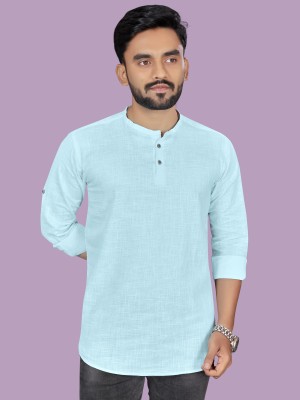 allan peter Men Solid Straight Kurta(Blue)