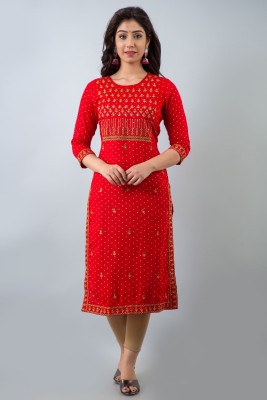 STYLE ANGEL Women Printed Straight Kurta(Red)