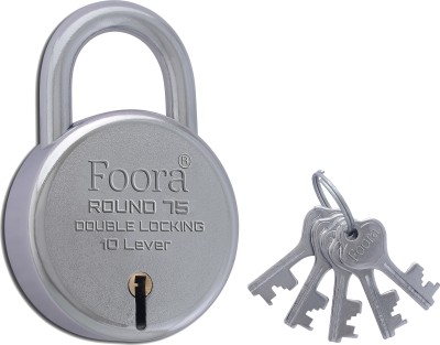 Foora 5 Keys Lock 10 Lever Round 75mm (BIG SIZE) Heavy Duty Shackle, Double Locking, Padlock(Silver)