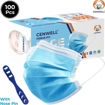 CENWELL ISO Certified 100Pcs Disposable Mask with Nose Pin , Supr Soft & Ultra Sonic Earloops ,Meltblown Filter , Ear Saver Strap in Sealed Box 3 Ply Pharmaceutical Breathable Surgical Pollution Face Mask with 3 Layer Filtration For Men, Women, Kids 3 PLY SURGICAL MASK Water Resistant Surgical Mask 