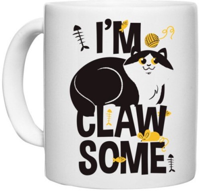 UDNAG White Ceramic Coffee / Tea 'Clawsome Cat | I am Claw some cat' Perfect for Gifting [330ml] Ceramic Coffee Mug(330 ml)