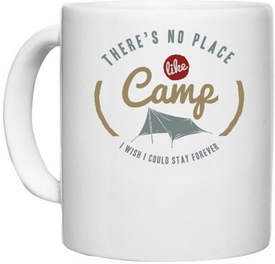 UDNAG White Ceramic Coffee / Tea 'Camp and Tent' Perfect for Gifting [330ml] Ceramic Coffee Mug(330 ml)