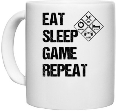 UDNAG White Ceramic Coffee / Tea 'cycle | Eat Sleep Game Repeat' Perfect for Gifting [330ml] Ceramic Coffee Mug(330 ml)
