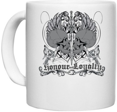 UDNAG White Ceramic Coffee / Tea 'Sword death Honour and loyalty' Perfect for Gifting [330ml] Ceramic Coffee Mug(330 ml)