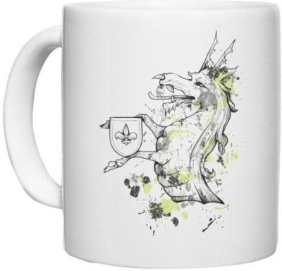 UDNAG White Ceramic Coffee / Tea 'Logo | Dragon' Perfect for Gifting [330ml] Ceramic Coffee Mug(330 ml)