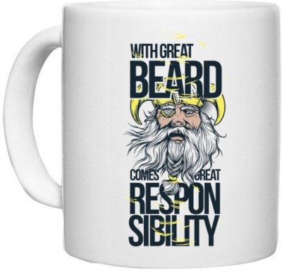 UDNAG White Ceramic Coffee / Tea 'Vikings | with great beared comes great responsibility' Perfect for Gifting [330ml] Ceramic Coffee Mug(330 ml)