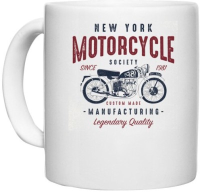 UDNAG White Ceramic Coffee / Tea 'New York Motorcycle' Perfect for Gifting [330ml] Ceramic Coffee Mug(330 ml)