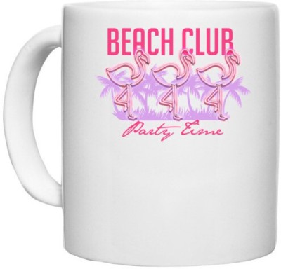 UDNAG White Ceramic Coffee / Tea 'Party Time | Beach club party time' Perfect for Gifting [330ml] Ceramic Coffee Mug(330 ml)
