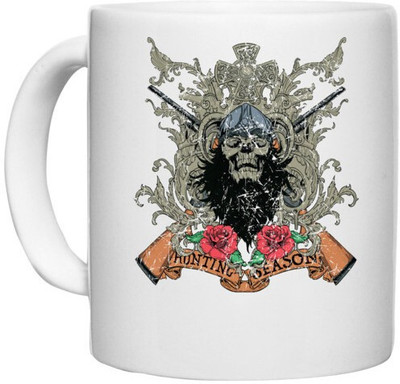 UDNAG White Ceramic Coffee / Tea 'Death | Skull hunting season' Perfect for Gifting [330ml] Ceramic Coffee Mug(330 ml)