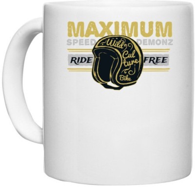 UDNAG White Ceramic Coffee / Tea 'Ride and Helmet' Perfect for Gifting [330ml] Ceramic Coffee Mug(330 ml)