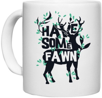 UDNAG White Ceramic Coffee / Tea 'Deer | have some fawn' Perfect for Gifting [330ml] Ceramic Coffee Mug(330 ml)