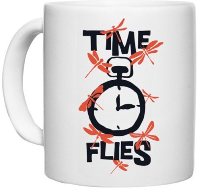 UDNAG White Ceramic Coffee / Tea 'Fun time | Time Flies' Perfect for Gifting [330ml] Ceramic Coffee Mug(330 ml)