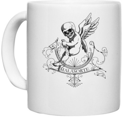 UDNAG White Ceramic Coffee / Tea 'Death | Baby skull malasorte' Perfect for Gifting [330ml] Ceramic Coffee Mug(330 ml)