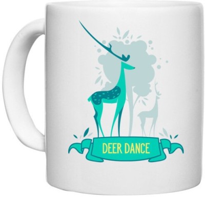 UDNAG White Ceramic Coffee / Tea 'Deer dance' Perfect for Gifting [330ml] Ceramic Coffee Mug(330 ml)