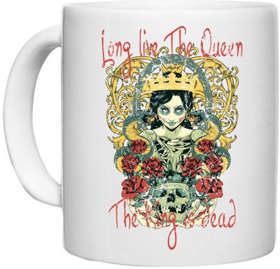UDNAG White Ceramic Coffee / Tea 'Qween and King | Long live the qween, The king is dead' Perfect for Gifting [330ml] Ceramic Coffee Mug(330 ml)