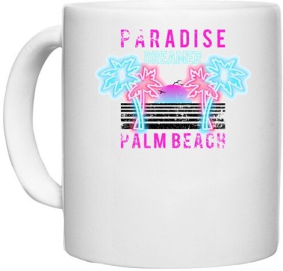 UDNAG White Ceramic Coffee / Tea 'Beach | paradise palm beach' Perfect for Gifting [330ml] Ceramic Coffee Mug(330 ml)