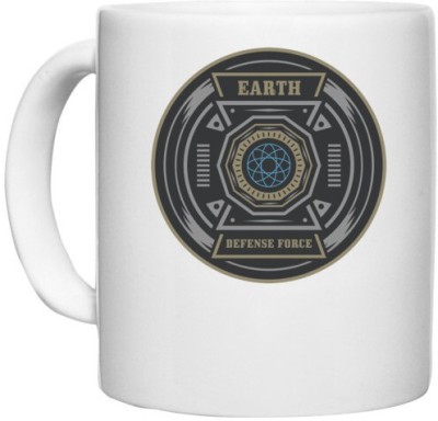 UDNAG White Ceramic Coffee / Tea 'Logo | Earth Defence Force' Perfect for Gifting [330ml] Ceramic Coffee Mug(330 ml)