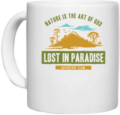 UDNAG White Ceramic Coffee / Tea 'Adventure And lost in Paradise' Perfect for Gifting [330ml] Ceramic Coffee Mug(330 ml)