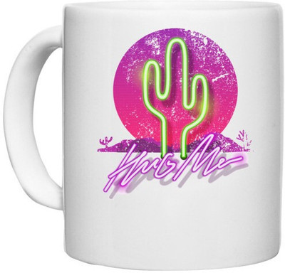 UDNAG White Ceramic Coffee / Tea 'Hug me and cactus' Perfect for Gifting [330ml] Ceramic Coffee Mug(330 ml)