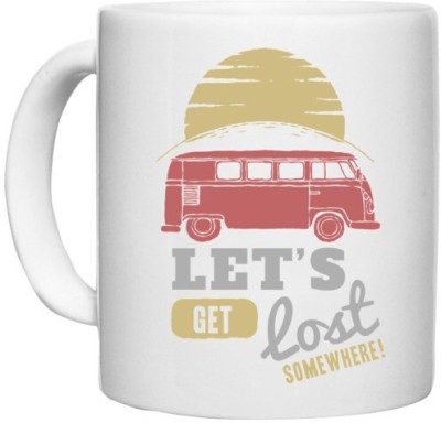UDNAG White Ceramic Coffee / Tea 'Van and Sun | Lets get lost some where' Perfect for Gifting [330ml] Ceramic Coffee Mug(330 ml)