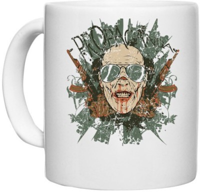 UDNAG White Ceramic Coffee / Tea 'Death | Propaganda death blood and guns' Perfect for Gifting [330ml] Ceramic Coffee Mug(330 ml)