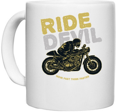 UDNAG White Ceramic Coffee / Tea 'Ride Devil' Perfect for Gifting [330ml] Ceramic Coffee Mug(330 ml)